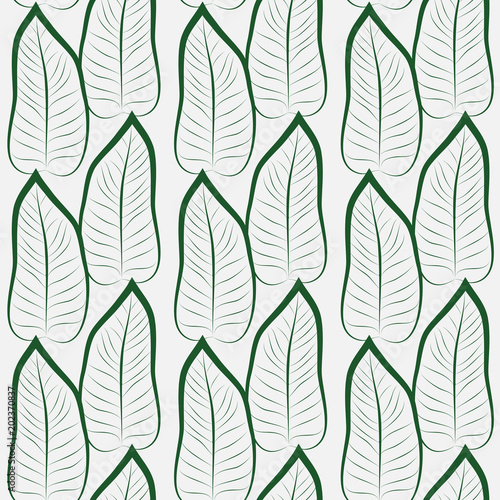 Tropical Leaf Seamless Pattern on Grey