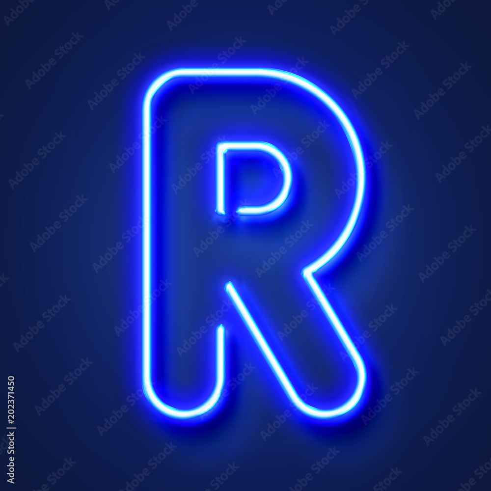 Letter R realistic glowing blue neon letter against a blue background  Illustration Stock | Adobe Stock