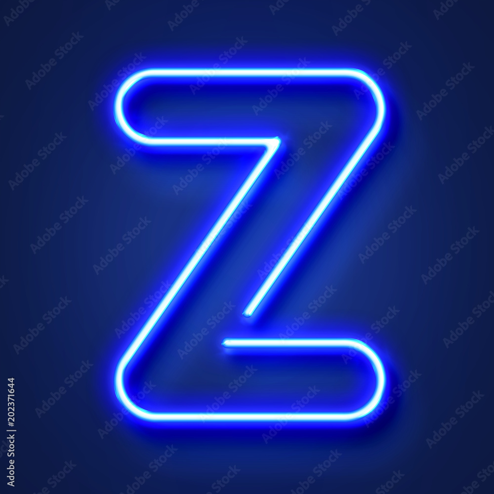 Letter Z realistic glowing blue neon letter against a blue background Letter Z realistic glowing blue neon letter against a blue background