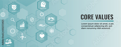 Core Values Outline Icon with person & collaborating / thinking ideas web banner header