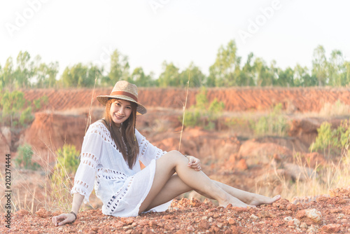 Portrait of bohemian woman on sunset,Lifestyle of modern thailand girl