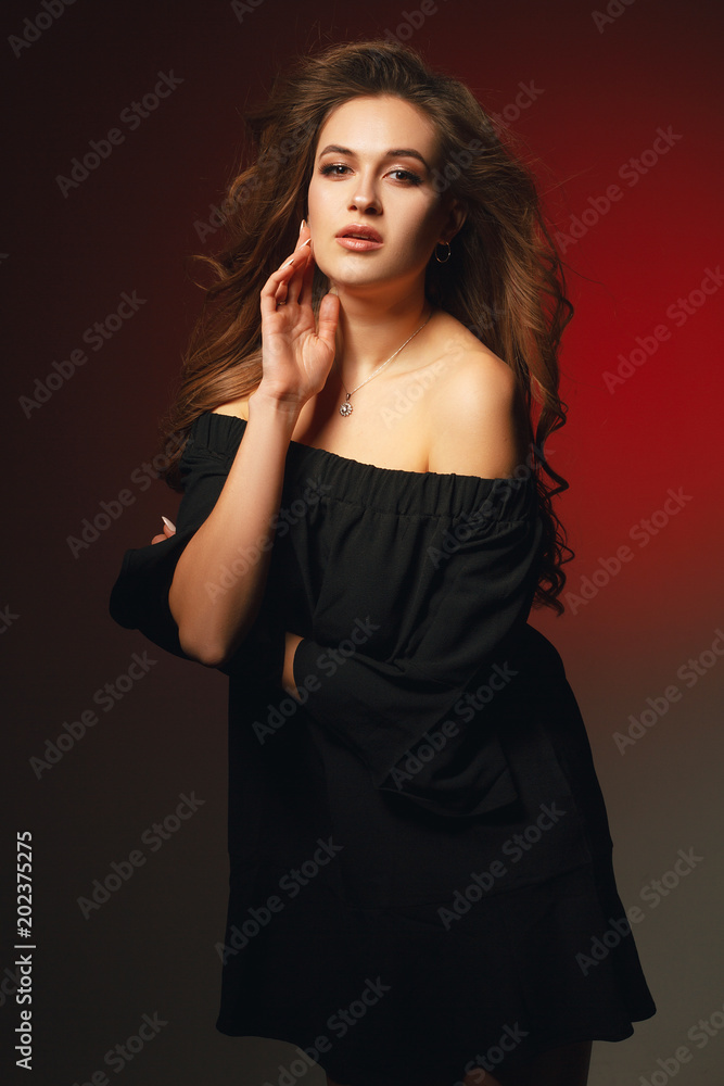 Stylish beauty portrait of a fashionable girl with makeup and hair Stylish beauty portrait of a fashionable girl with makeup and hair