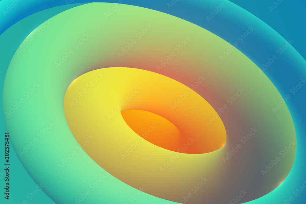 Liquid colorful shape. Trendy abstract background. Futuristic design with gradient twisted wave. Yellow-blue fluid shape, spiral, vortex. Modern background for banner, cover design, poster, web design