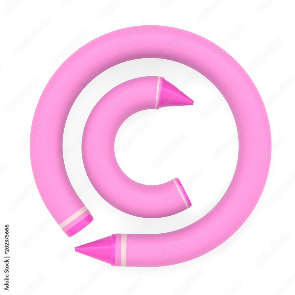 Pink wax crayon C copyright symbol on white background, 3D rendered Pink wax crayon C copyright symbol on white background, 3D rendered