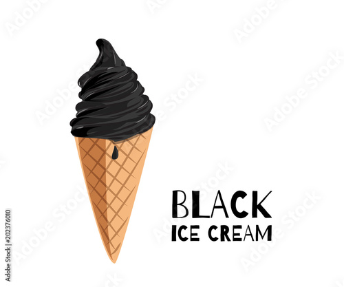 Black ice cream vector illustration.