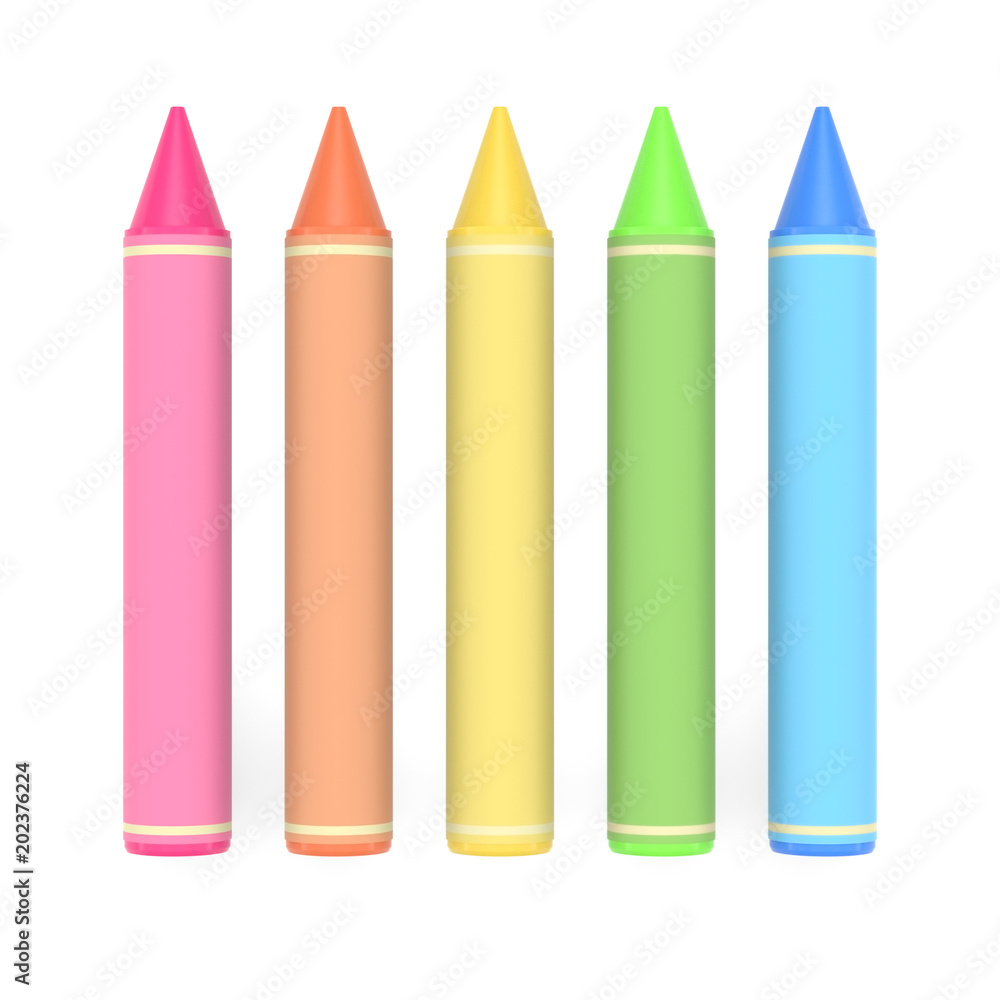 Wax crayon color set on white background, 3D rendered image Wax crayon color set on white background, 3D rendered image
