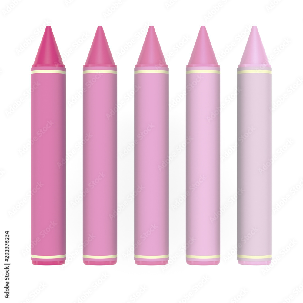 Wax crayon color saturation set on white background, 3D rendered image