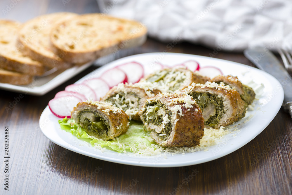pork roulades stuffed with spinach sprinkled with freshly grated horseradish pork roulades stuffed with spinach sprinkled with freshly grated horseradish