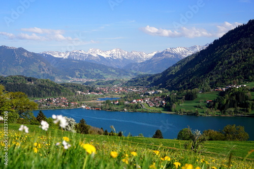 Natur, Landschaft mit See in den Bayerischen Alpen im Frühling
