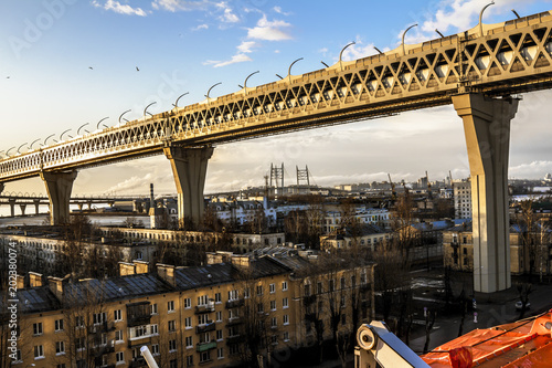 View of the overhanging section of the ring road over the Kanonersky island in St. Petersburg photo