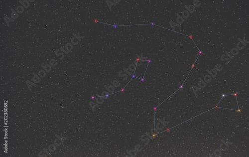 photo of the constellation ursa minor and draco in the infinite space of our space photo