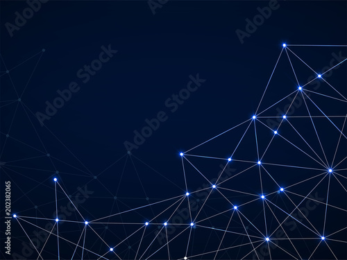 Abstract geometric background with glowing connecting dots and lines. Modern technology concept. Polygonal structure