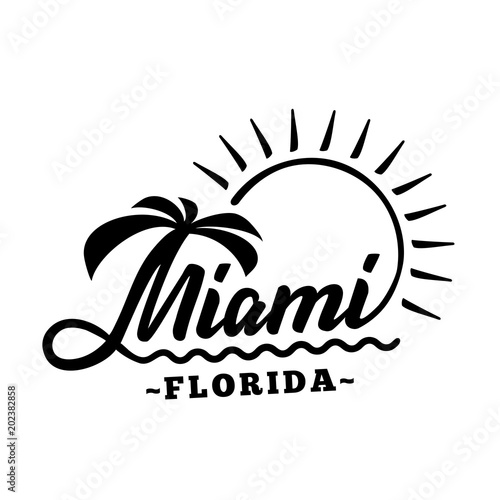 Miami Florida. Black and white lettering design. Decorative inscription. Vintage vector and illustration. 
