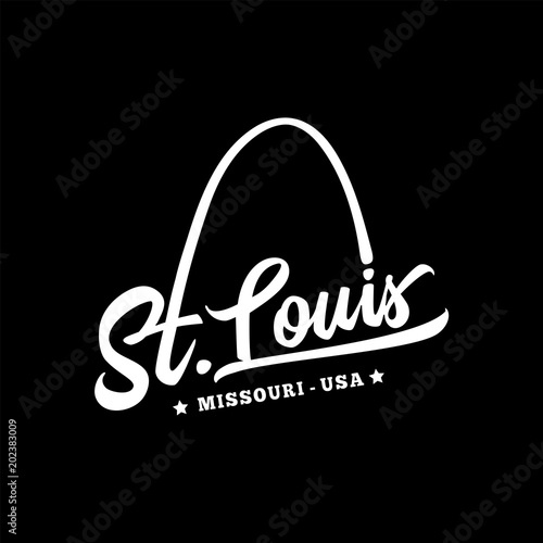 St. Louis. Black and white lettering design. Decorative inscription. Saint Louis vector and illustration. 