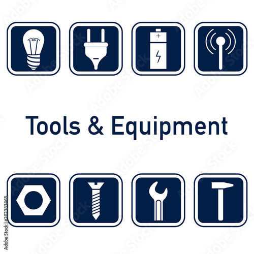 Collection of icons. Tools and equipment, metalware elements for web or logo