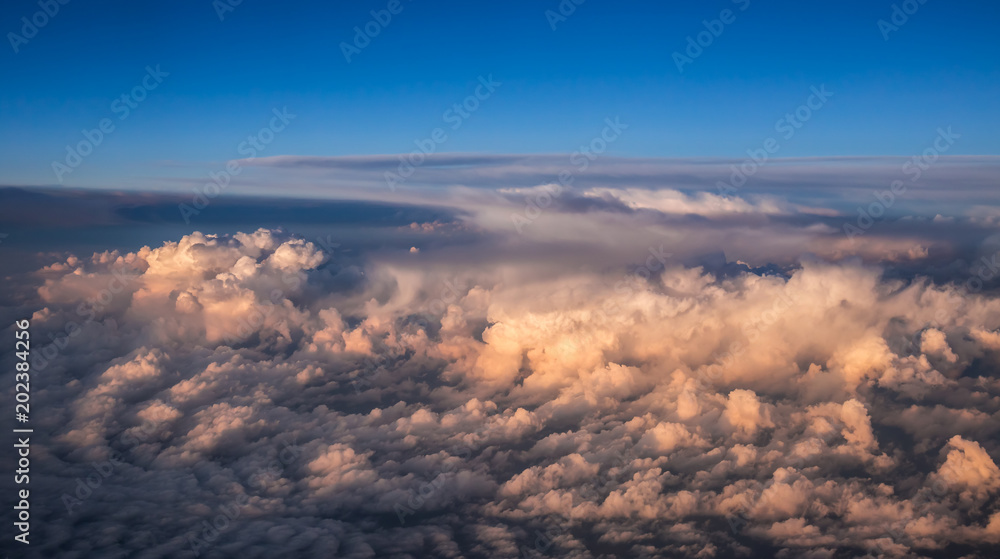 Heaven like clouds seen from above, airplane view
