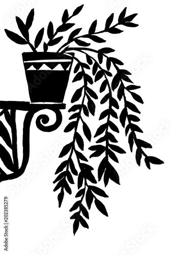 Silhouette image of flowers in a pot