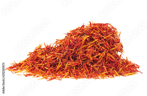Dried saffron spice isolated on a white background photo