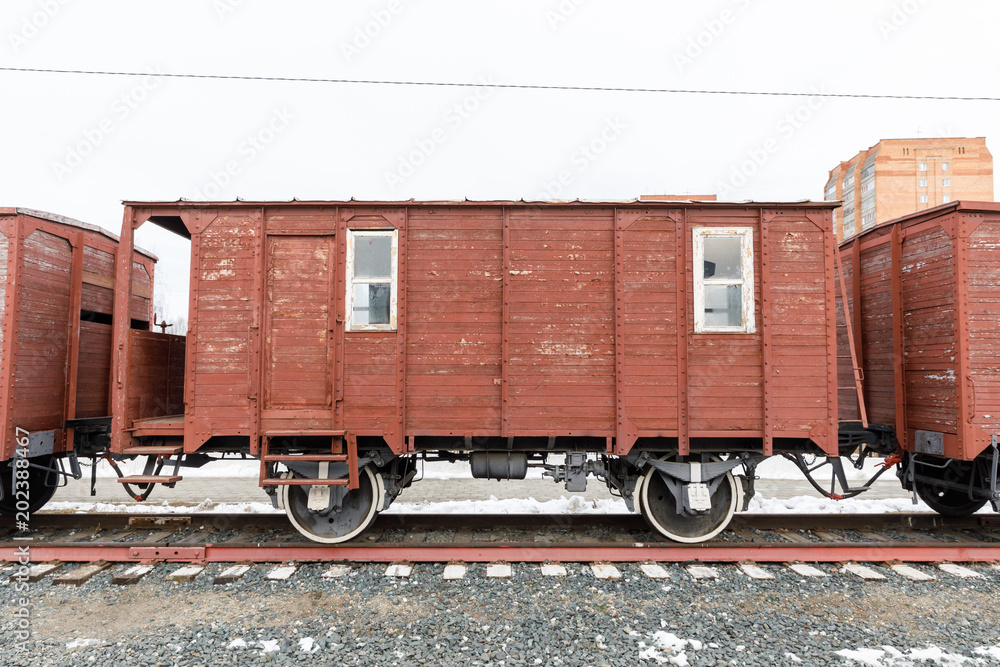Old railway wooden car of the era steam locomotives Old railway wooden car of the era steam locomotives
