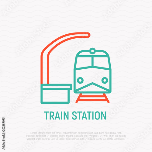Train station thin line icon. Modern vector illustration of public transport.