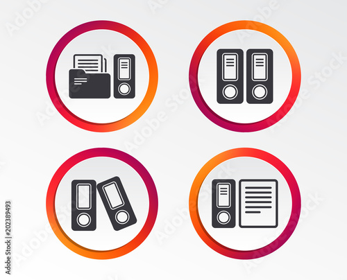 Accounting icons. Document storage in folders sign symbols. Infographic design buttons. Circle templates. Vector