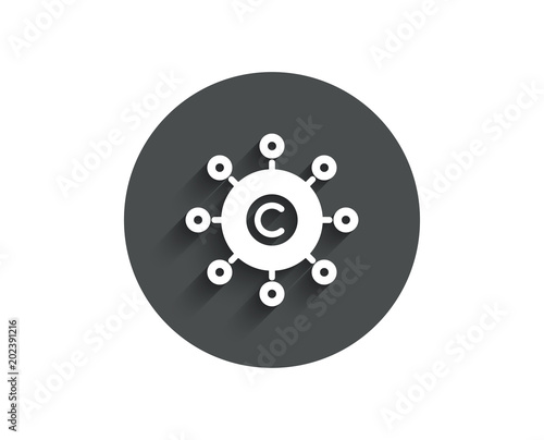 Copywriting network simple icon. Copyright sign. Content networking symbol. Circle flat button with shadow. Vector