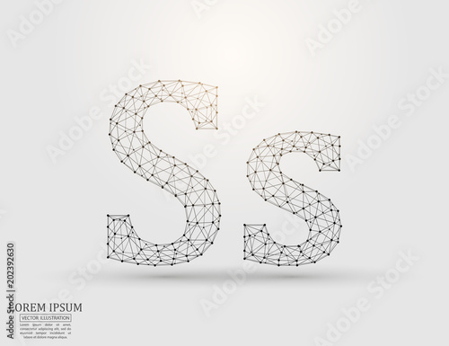English letters abstract font consists 3d of triangles, lines, dots and connections. Vector illustration EPS 10. © Yuriy