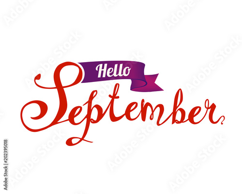 Hello September. Hand written doodle word