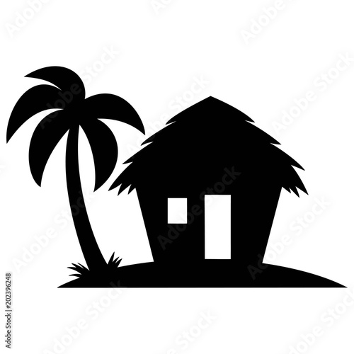 Fototapeta Beach Cabana Silhouette - A vector cartoon illustration of a Beach Cabana Silhouette