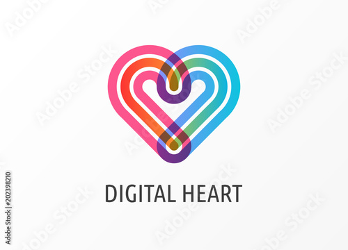 Modern logo concept with heart - technology, biotechnology, charity, digital icon