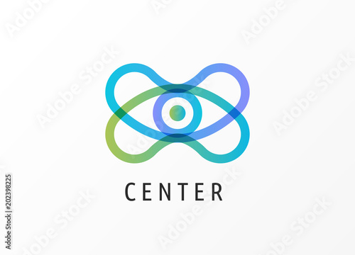 Modern logo innovative concept with eye - technology, biotechnology, optometry icon and symbol