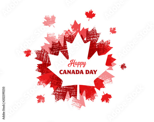 Happy Canada day, background, banner with fireworks and maple leaves