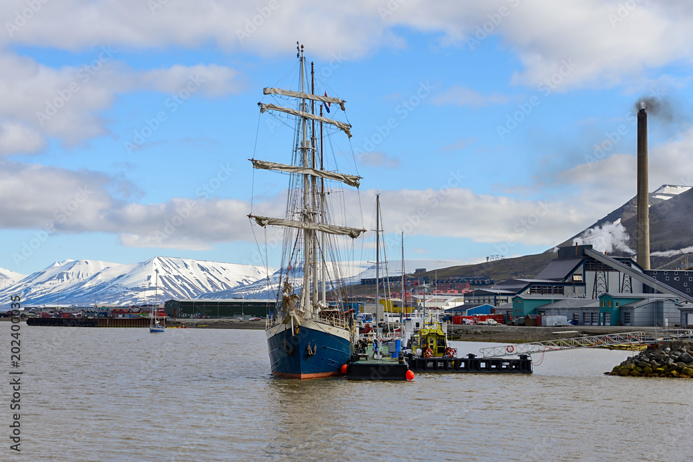 Sailing ship moored in Longyearbyen, Svalbard