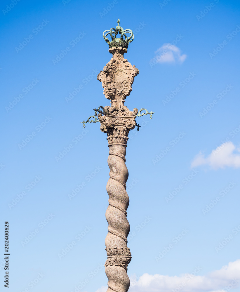 Pillory column at Porto Cathedral square in historical center of Porto