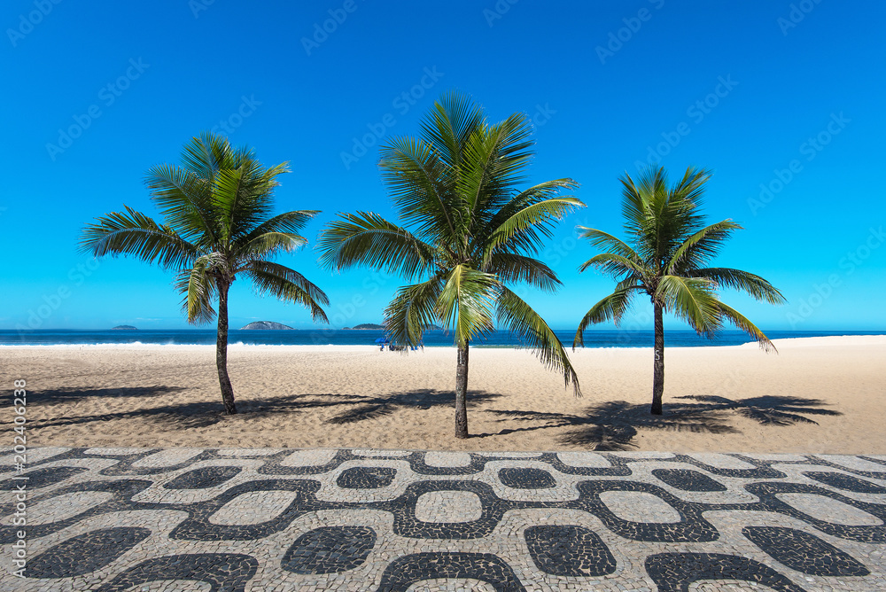 Ταπετσαρία Famous Ipanema Mosaic Sidewalk With Palm Trees in the Beach, in Rio de Janeiro,
