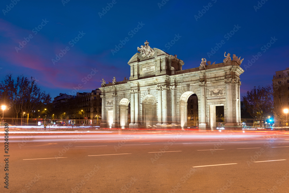 Puerta de Alcala is a one of the Madrid ancient doors of the city of Madrid, Spain. It was the entrance of people coming from France, Aragon, and Catalunia. It is a landmark of the city..