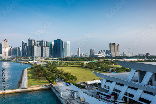 Photography Panoramic view of the modern city of Singapore