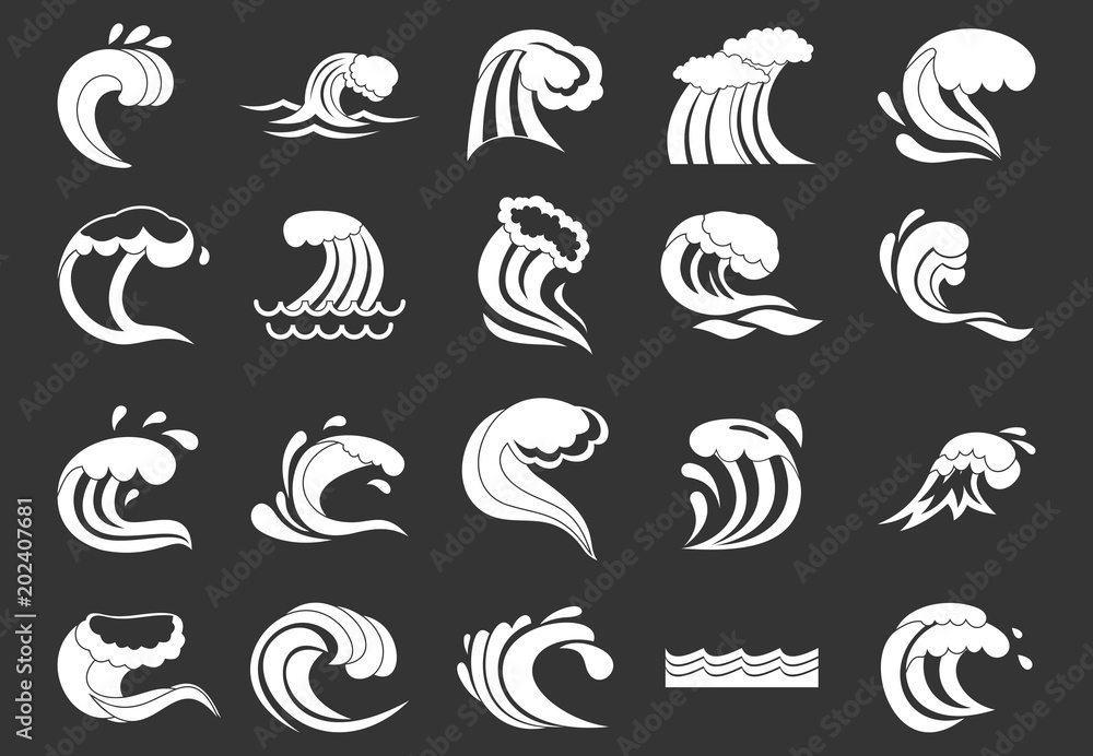 Wave icon set vector white isolated on grey background Wave icon set vector white isolated on grey background