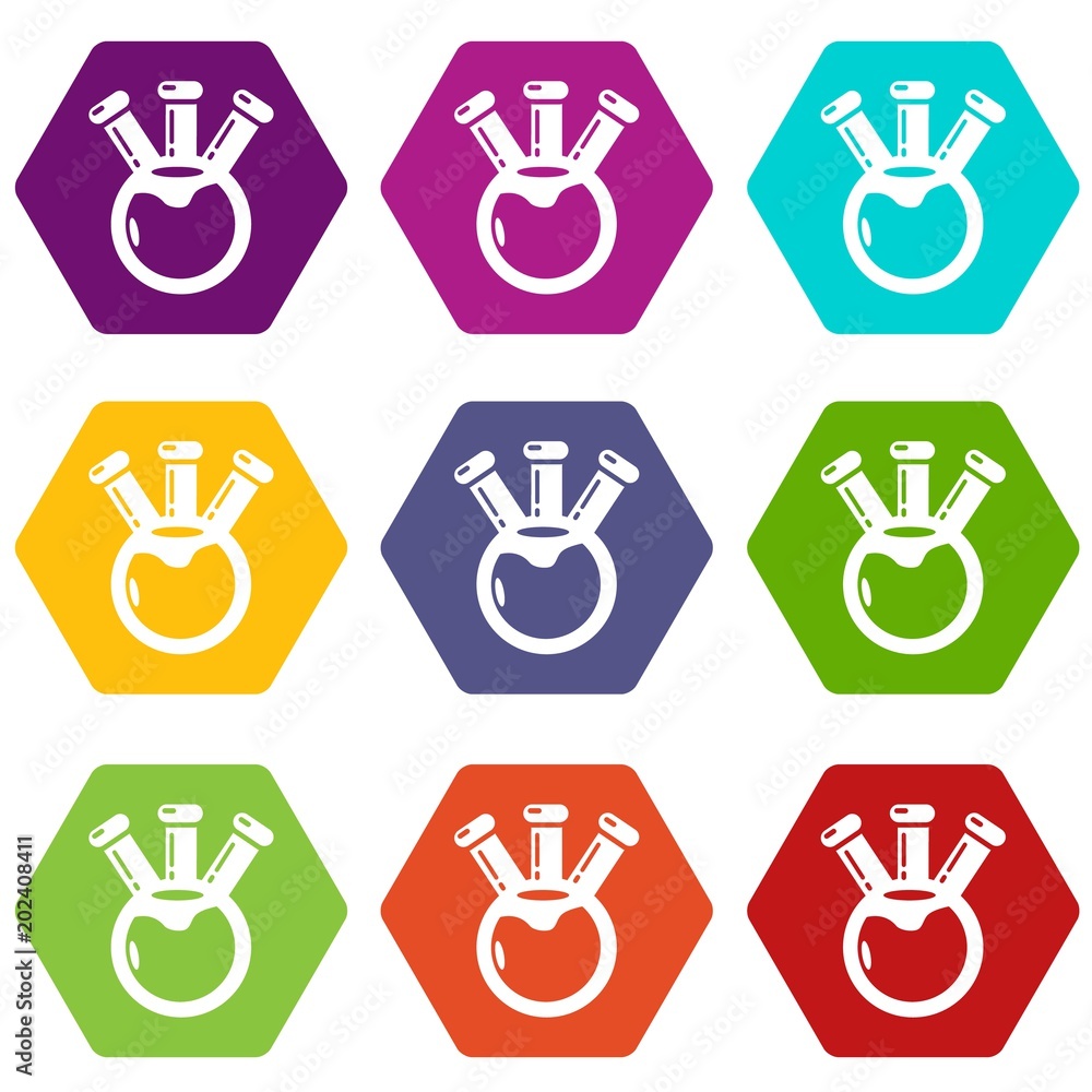 Bulb chemistry science icons 9 set coloful isolated on white for web Bulb chemistry science icons 9 set coloful isolated on white for web
