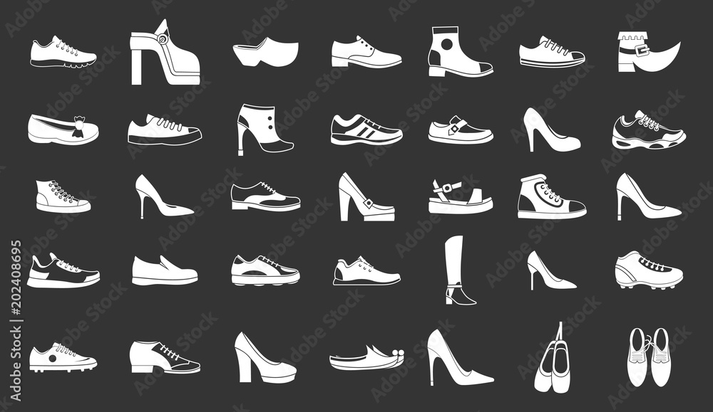 Shoes icon set vector white isolated on grey background 