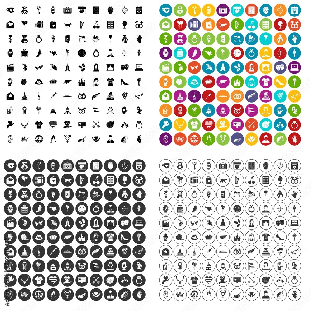 100 heart icons set vector in 4 variant for any web design isolated on white