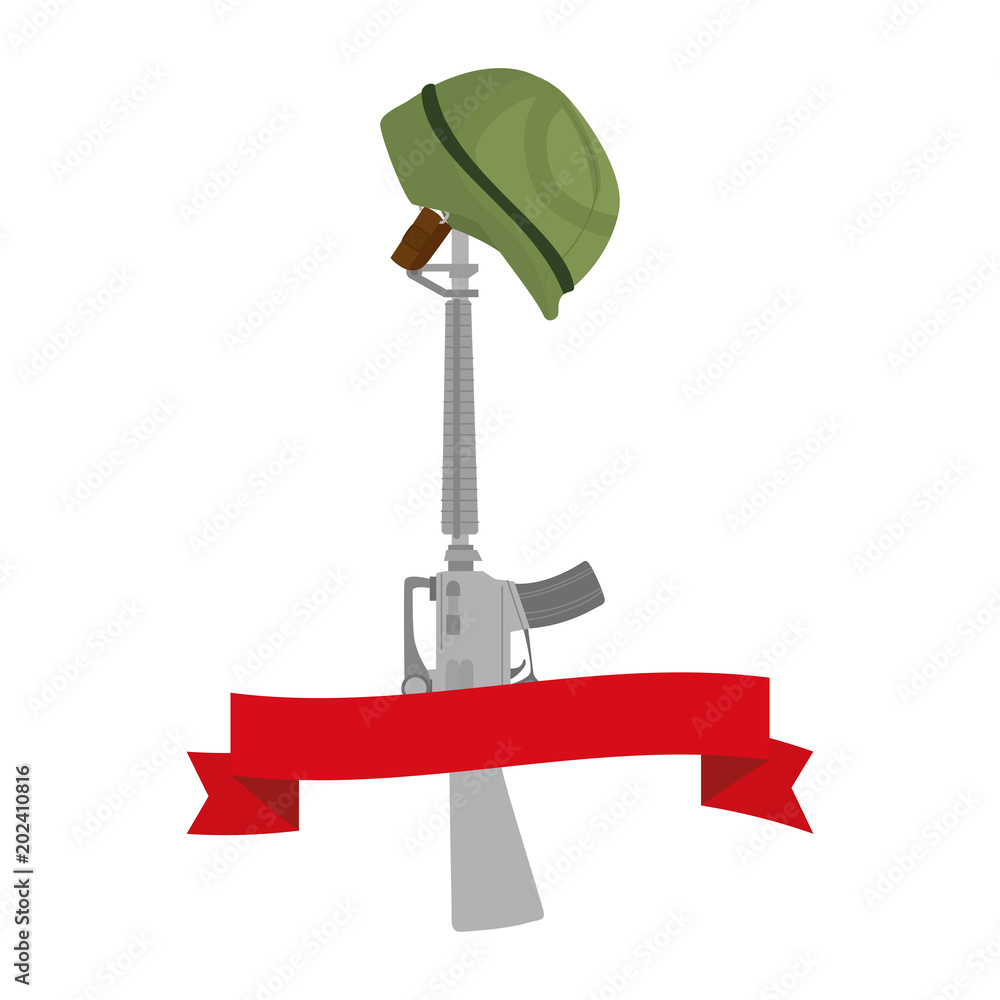 rifle war with helmet and ribbon vector illustration design rifle war with helmet and ribbon vector illustration design
