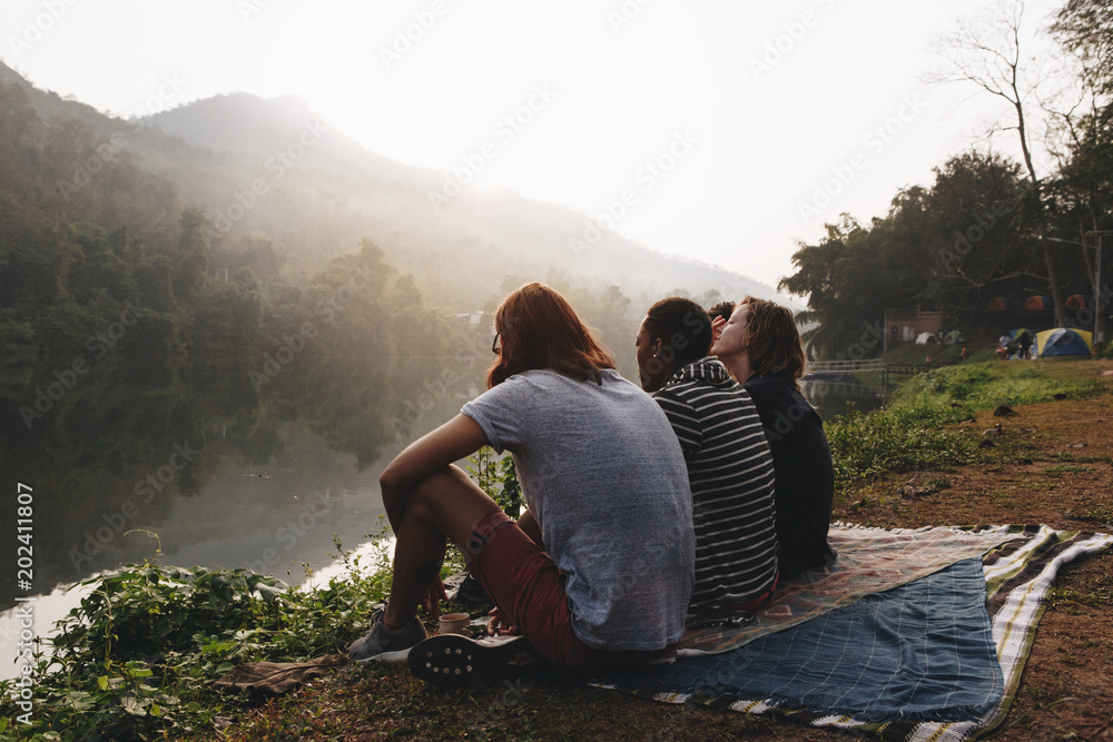 Group of friends enjoying the nature