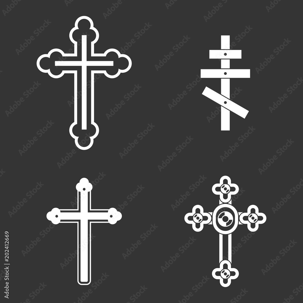 Cross icon set vector white isolated on grey background 