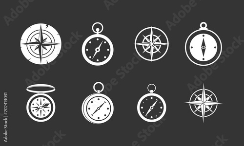 Compass icon set vector white isolated on grey background 