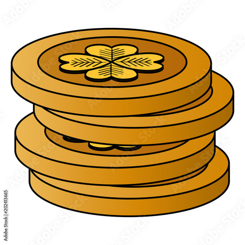 pile coins with clover icon vector illustration design