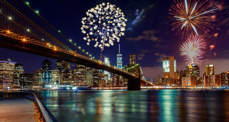 Fireworks over Manhattan, New York City.