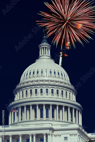 Washington, DC. USA, 4th July, Fireworks light up the skies over the US Capitol