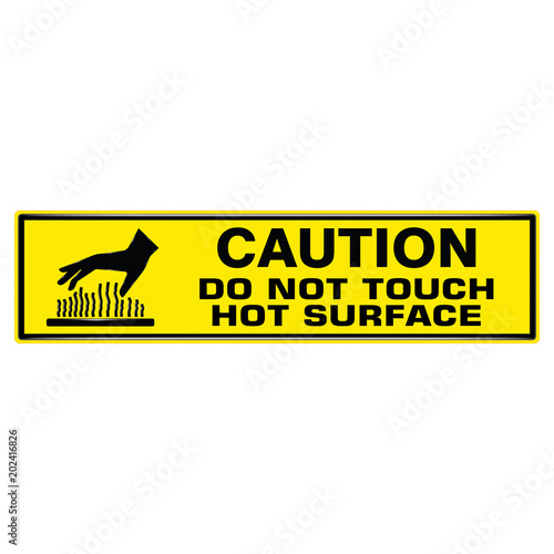 Vector and illustration graphic style,Caution do not touch hot surface symbol,Yellow rectangle Warning Dangerous icon on white background,Attracting attention Security First sign,Idea for presentation