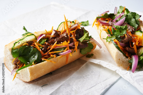 banh mi sanwdiches,  close up photo